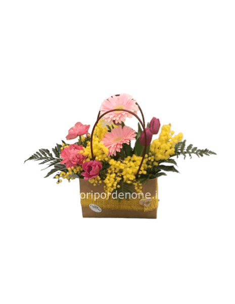 borsetta  fiori mix e mimosa