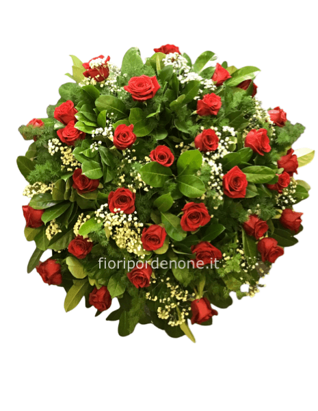 cuscino rotondo con rose rosse
