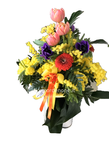 Centrotavola   Con mimosa e fiori colorati