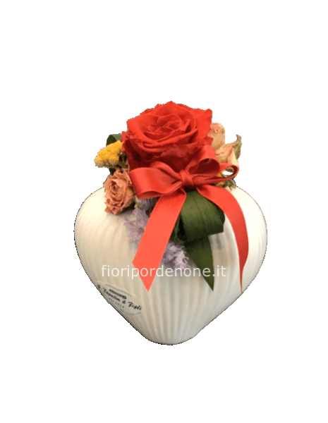 Cuore grande in ceramica con rosa stabilizzata